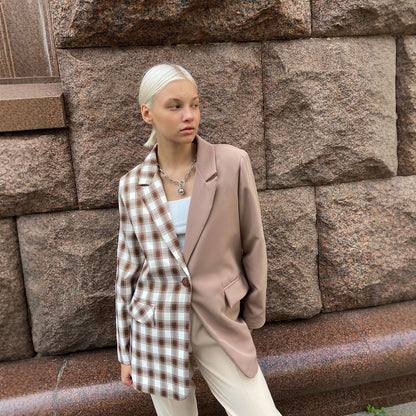 Damen Karierter Blazer mit weichem Schnitt Merchesia
