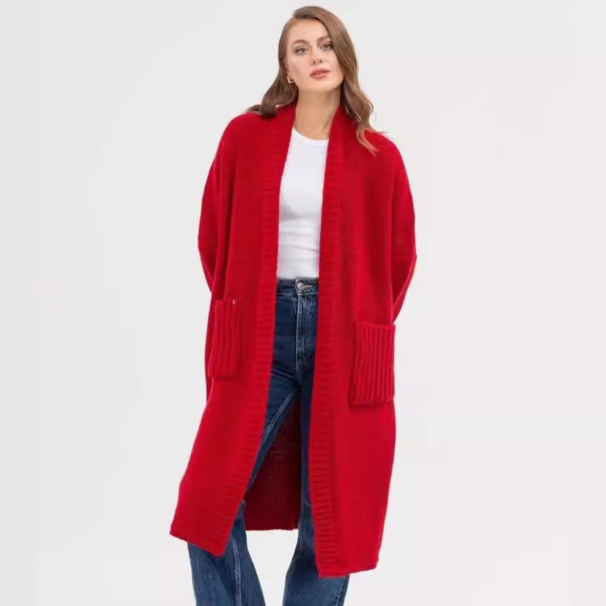 Damen Gemütlicher Strickmantel mit großen Taschen und oversized Schnitt Merchesia