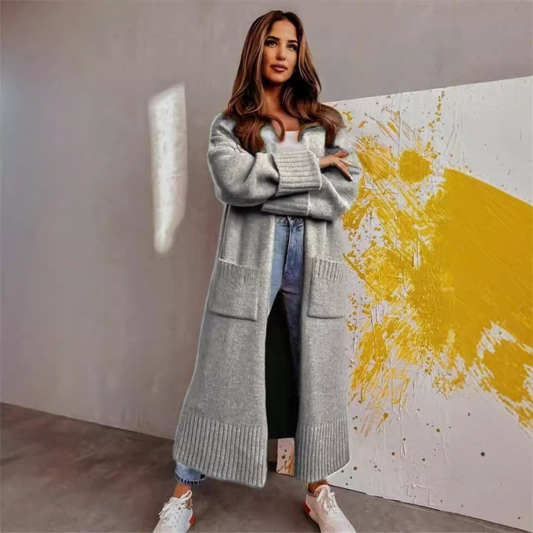 Damen Langer Strickcardigan mit praktischen Taschen und lässigem Schnitt Merchesia