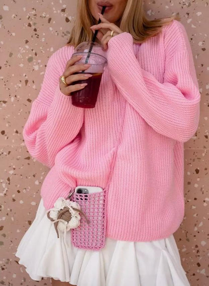 Damen Großer, lässiger Strickpullover mit strukturiertem Muster Merchesia