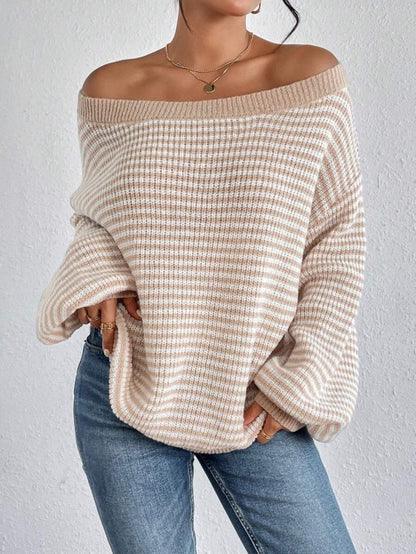 Damen lässiger Strickpullover mit weitem Schnitt und modernen Streifen Merchesia
