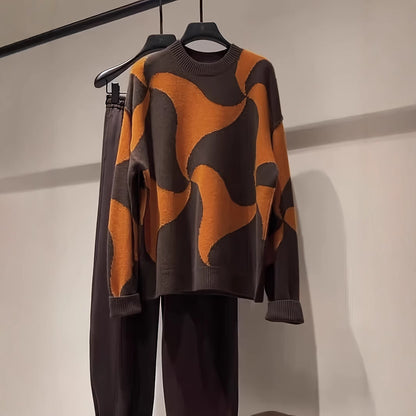 Damen Übergroßer Pullover mit einzigartigem Muster Merchesia