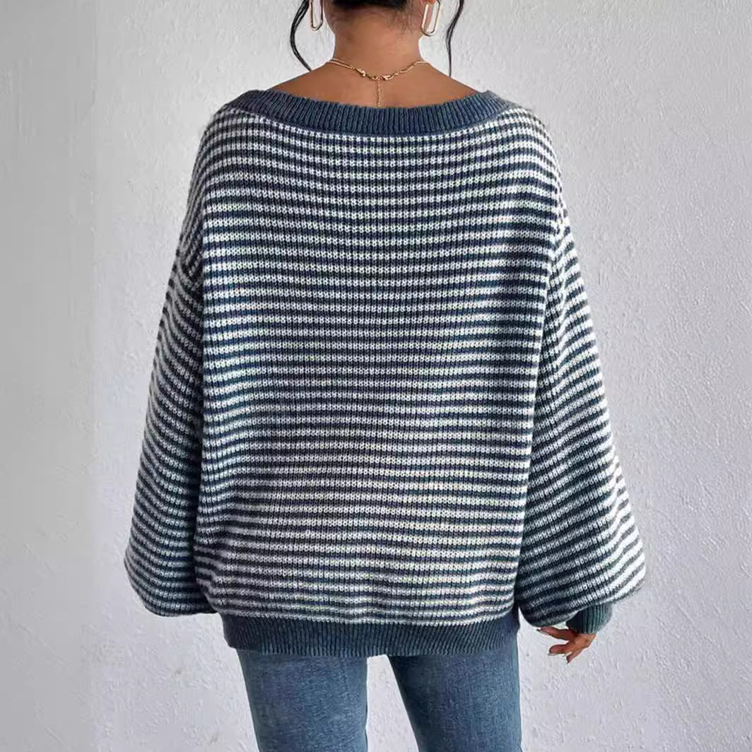 Damen lässiger Strickpullover mit weitem Schnitt und modernen Streifen Merchesia