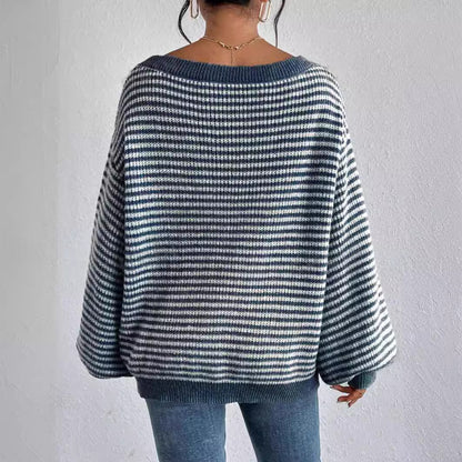 Damen lässiger Strickpullover mit weitem Schnitt und modernen Streifen Merchesia