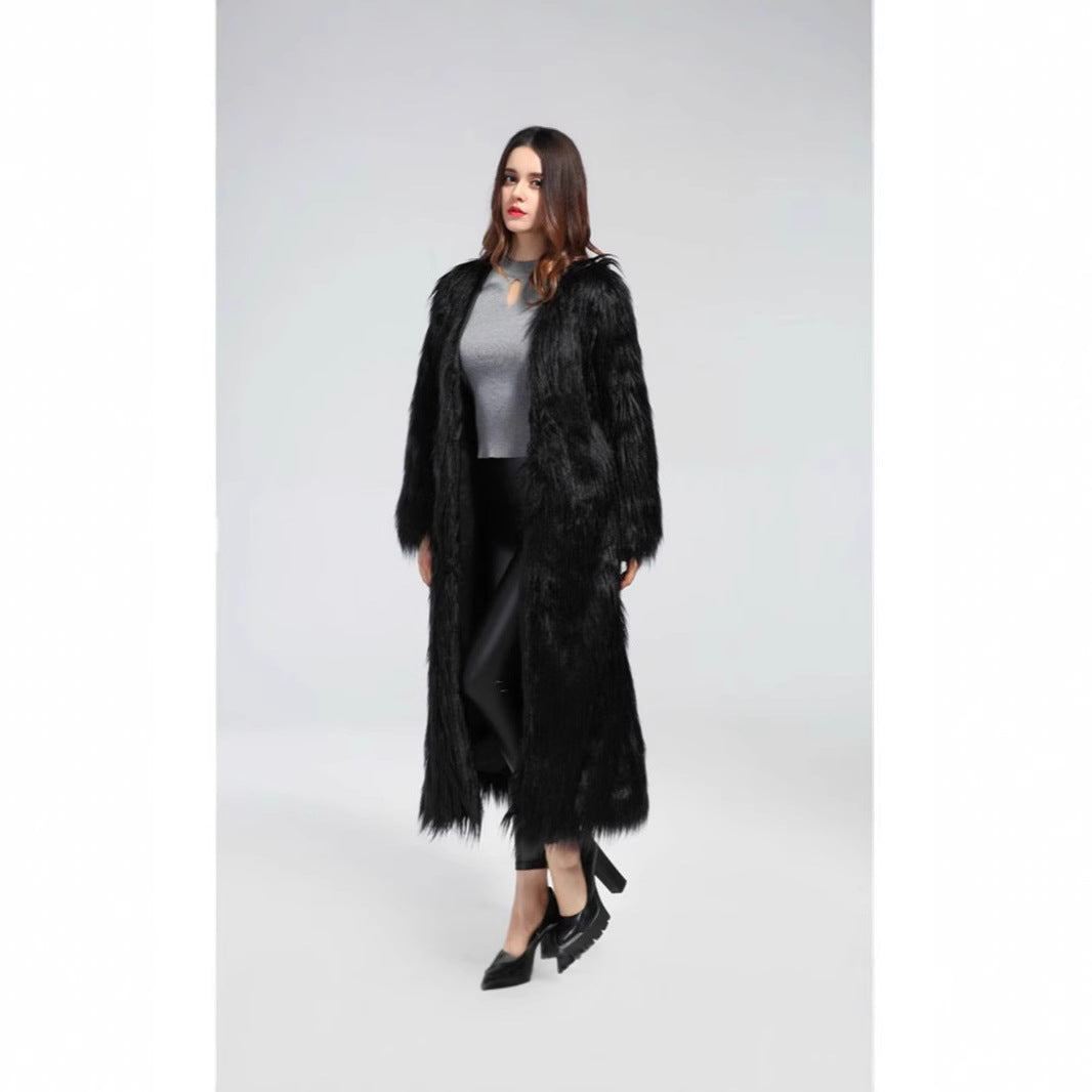 Damen Luxuriöser Kunstpelzmantel mit elegantem Futter Merchesia