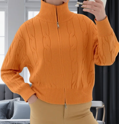 Damen Strickpullover mit hohem Kragen und Zipper Merchesia