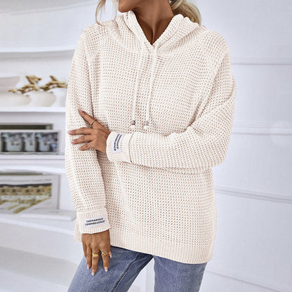 Damen bequemer Kapuzenpullover mit strukturiertem Strickmuster und seitlichen Schlitzen Merchesia