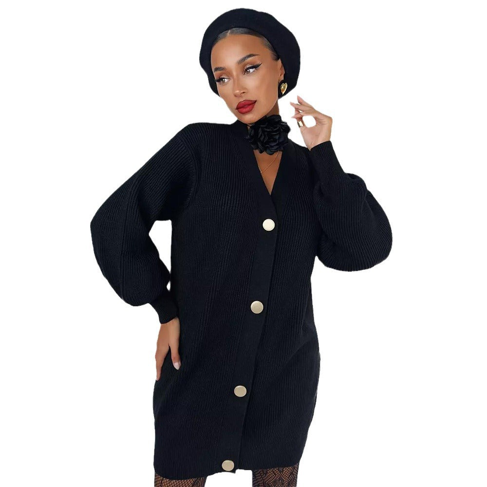 Damen Strickjacke mit Puffärmeln und Knopfdétails Merchesia