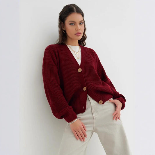 Damen lässige Strickjacke mit praktischen Knopfdetails und OHNE Einschränkung Merchesia