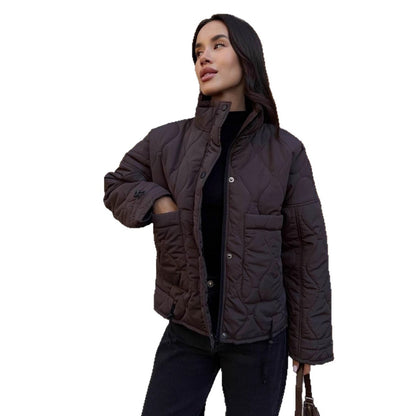 Damen gesteppte Übergangsjacke mit hohem Kragen und Tunnelzug Merchesia