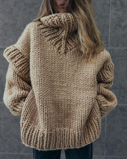 Damen Strickpullover mit hohem Kragen und weit geschnittenen Ärmeln Merchesia
