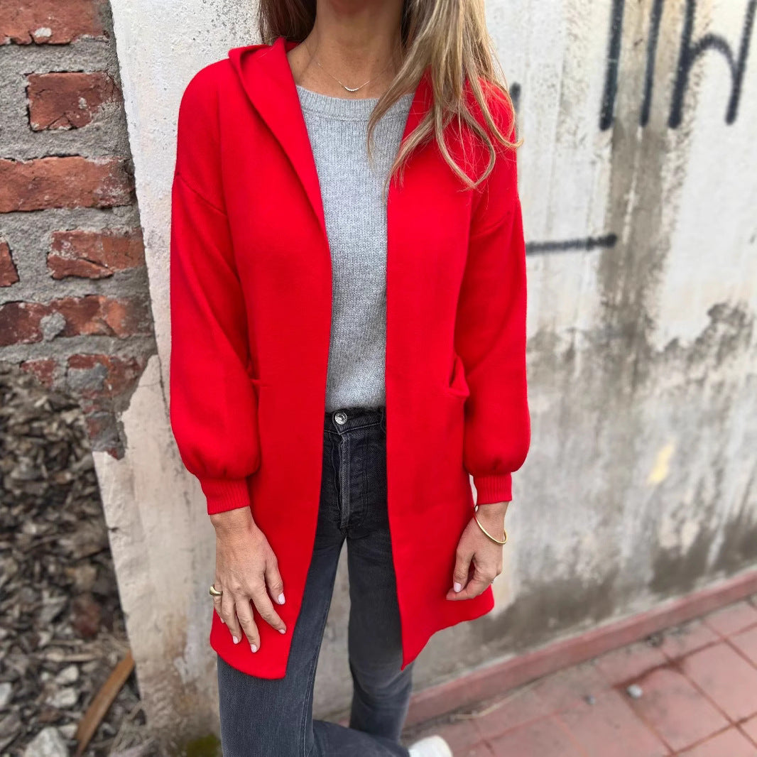 Damen Langärmlige Strickjacke mit Kapuze Merchesia