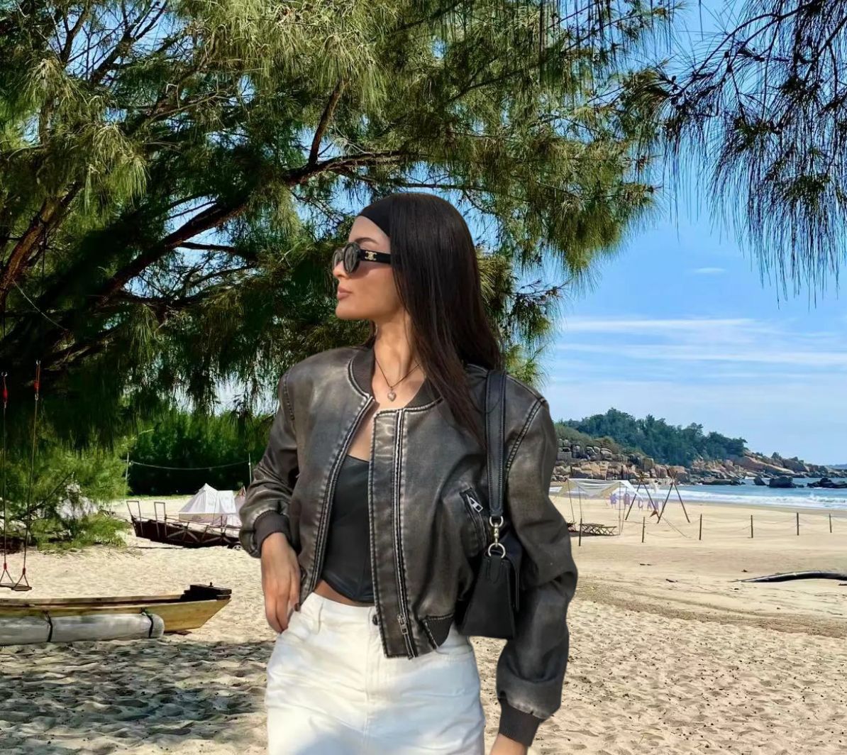 Damen hochwertige und stilvolle Kunstlederjacke Merchesia