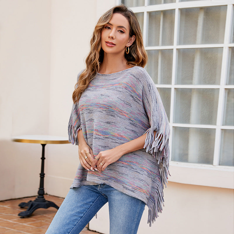Damen kuscheliger Poncho mit fransigen Details Merchesia
