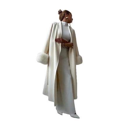 Damen eleganter, warmer Mantel mit luxuriösen Fellsärgen Merchesia