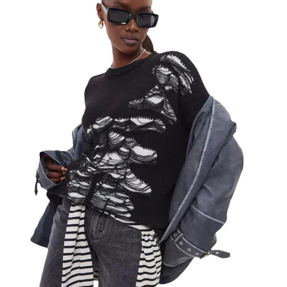 Damen grob gestrickter Oversized-Pullover mit einzigartiger Transparenzstruktur und modernen Akzenten Merchesia