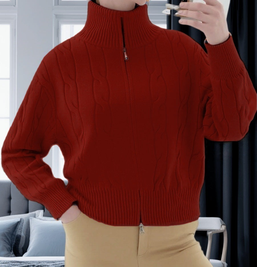 Damen Strickpullover mit hohem Kragen und Zipper Merchesia