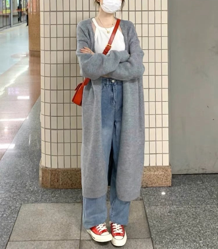 Damen langärmliger Strickcardigan aus weichem Material mit offenen Kanten Merchesia