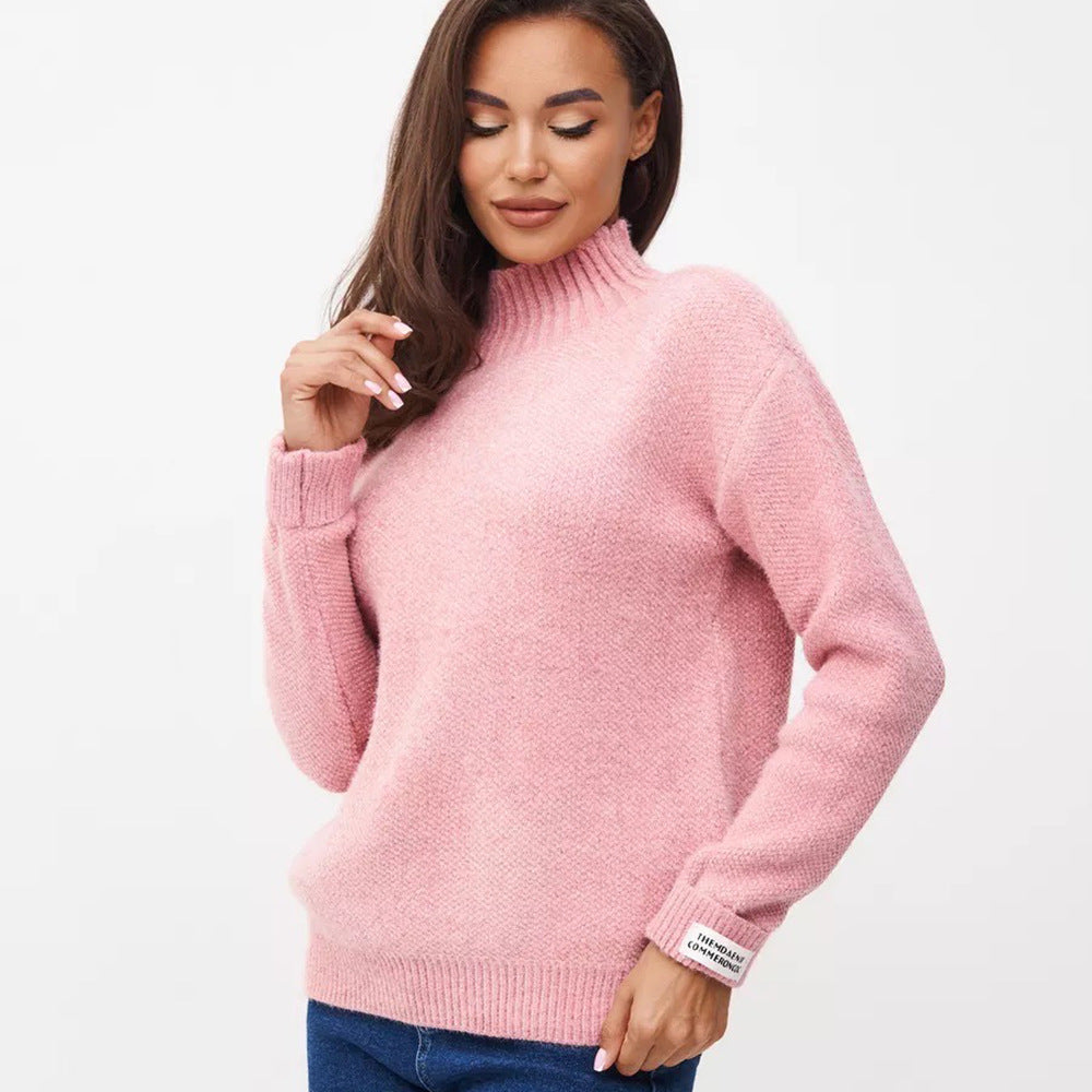 Damen Modischer Pullover mit hohem Kragen und strukturiertem Strick Merchesia