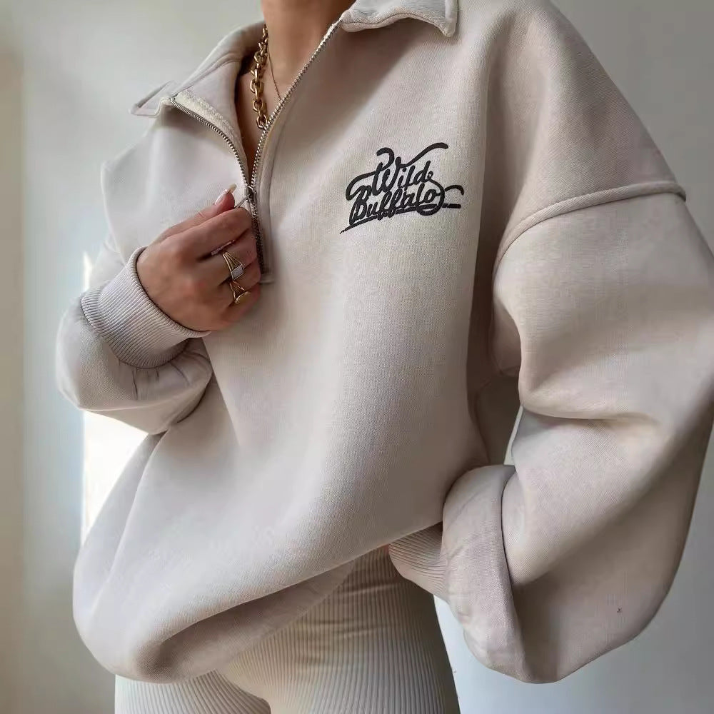 Damen Hoodie-Pullover mit hohem Kragen und Reißverschluss Merchesia