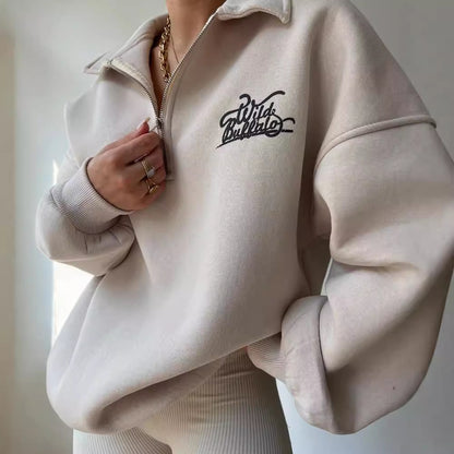 Damen Hoodie-Pullover mit hohem Kragen und Reißverschluss Merchesia