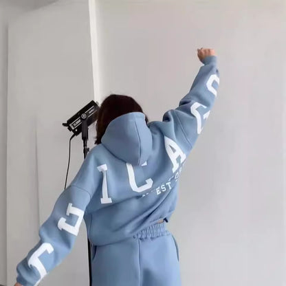 Damen Oversized Freizeitanzug mit Kapuze und elastischen Bündchen Merchesia