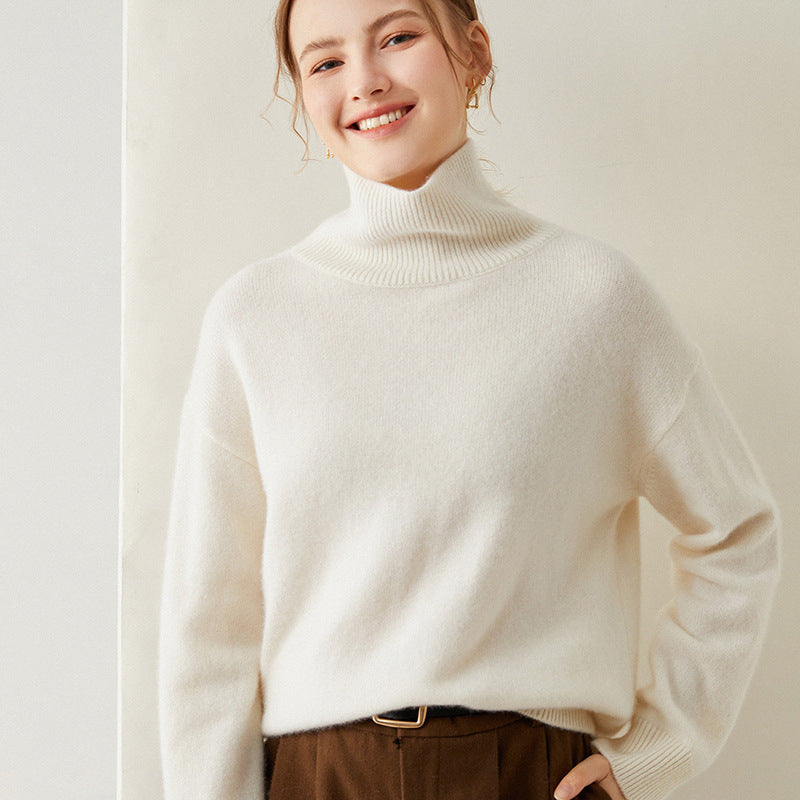 Damen Pullover mit hohem Kragen und weichem Materialmix Merchesia