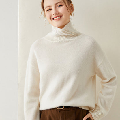 Damen Pullover mit hohem Kragen und weichem Materialmix Merchesia