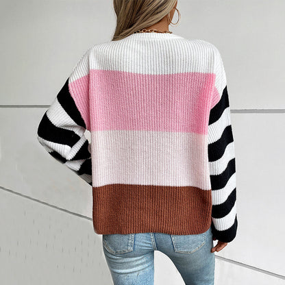 Damen modischer Pullover mit lässigem Streifenmuster und weitem Schnitt Merchesia