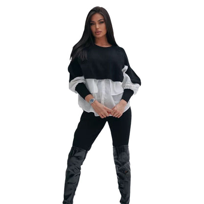 Damen modischer cropped Pullover mit innovativen Layering-Details Merchesia