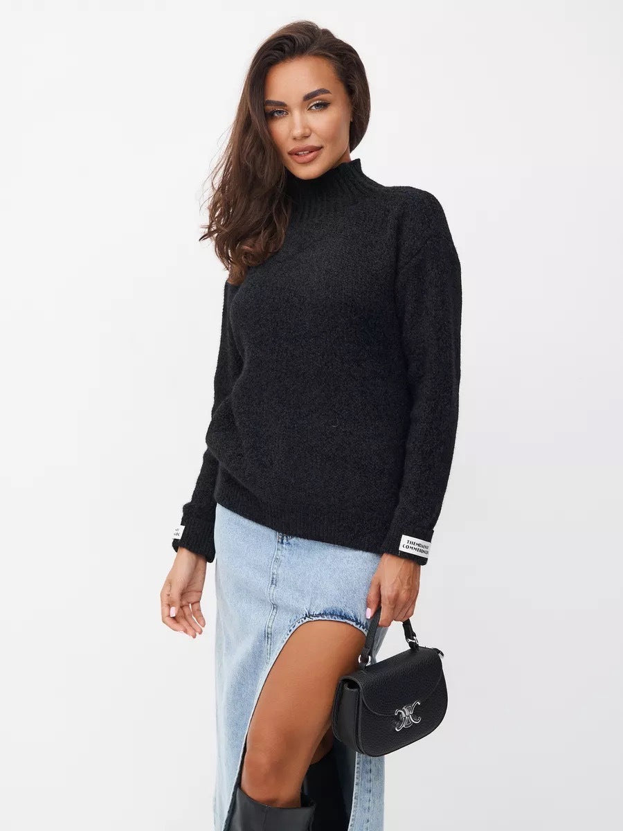 Damen Modischer Pullover mit hohem Kragen und strukturiertem Strick Merchesia