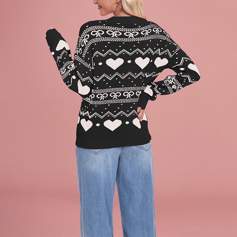 Damen kuscheliger Herzpullover mit grafischem Muster Merchesia