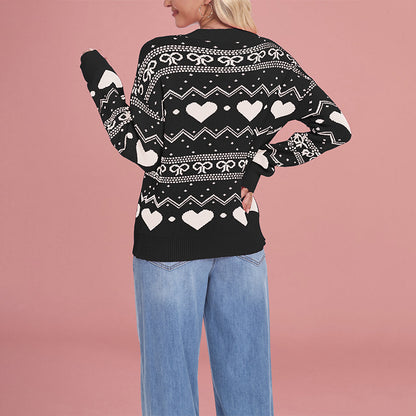 Damen kuscheliger Herzpullover mit grafischem Muster Merchesia