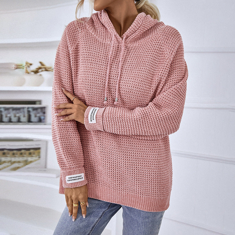 Damen bequemer Kapuzenpullover mit strukturiertem Strickmuster und seitlichen Schlitzen Merchesia