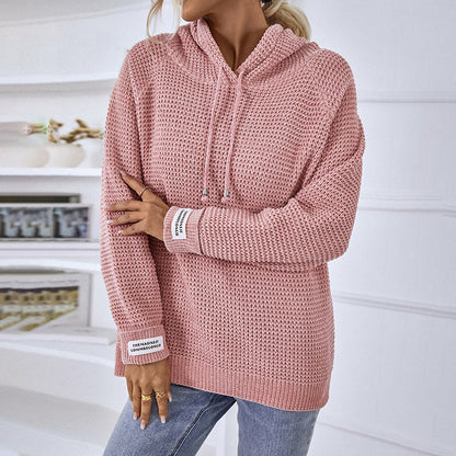 Damen bequemer Kapuzenpullover mit strukturiertem Strickmuster und seitlichen Schlitzen Merchesia