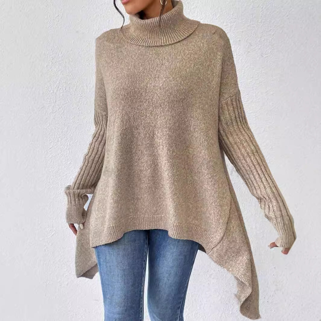Damen lässiger Pullover mit Stehkragen und asymmetrischem Schnitt Merchesia