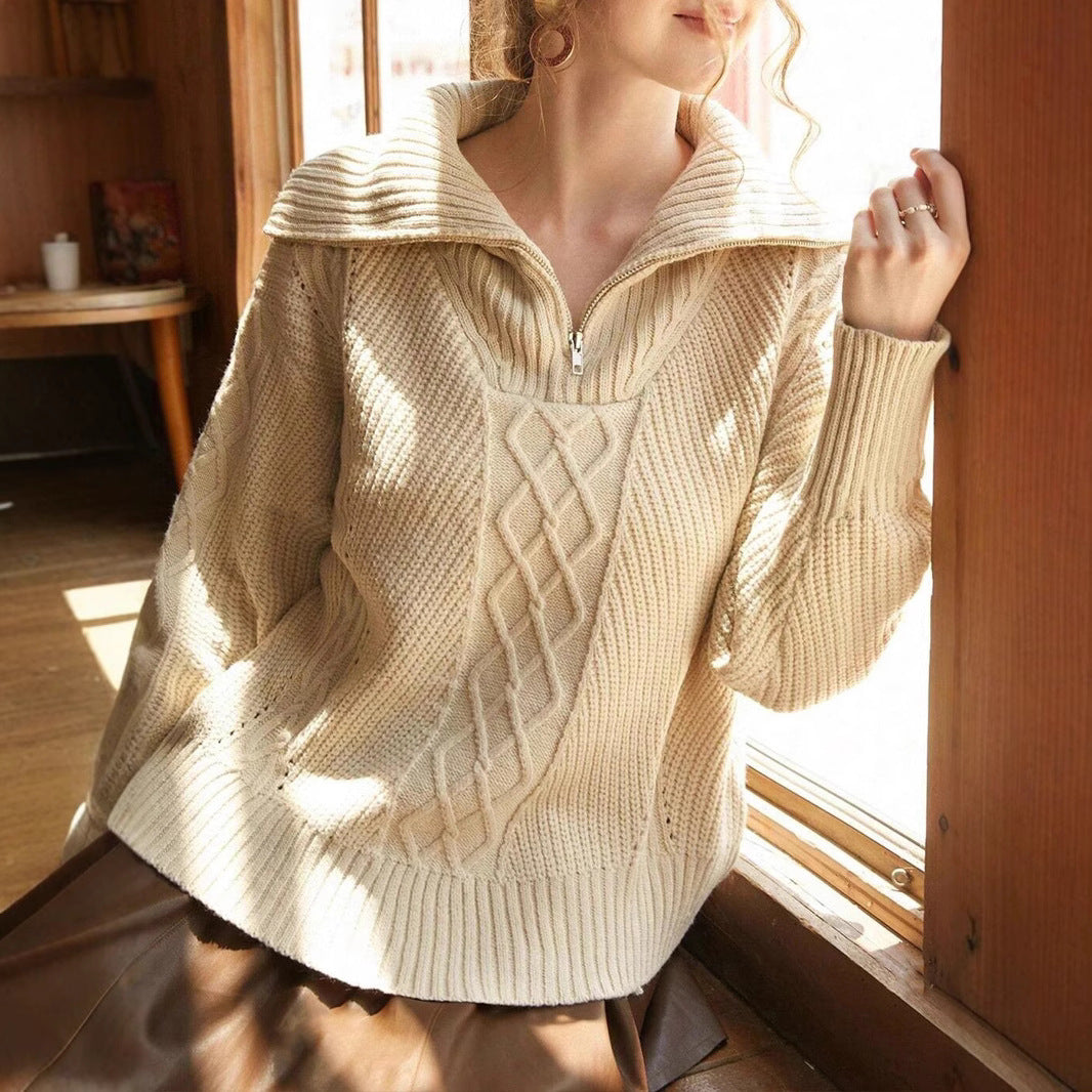 Damen Strickpullover mit hohem Kragen und Zipper Merchesia