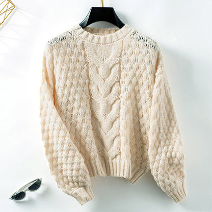 Damen gemütlicher Strickpullover mit strukturiertem Zopfmuster und lässigem Schnitt Merchesia