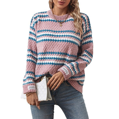 Damen Strickpullover mit strukturiertem Mustermix und bequemem Rundhalsausschnitt Merchesia