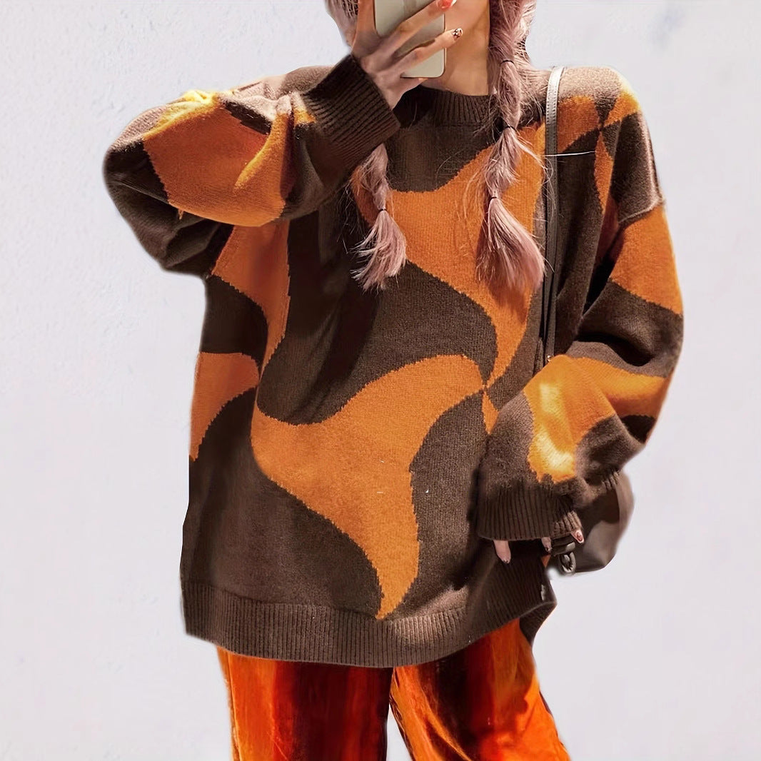 Damen Übergroßer Pullover mit einzigartigem Muster Merchesia