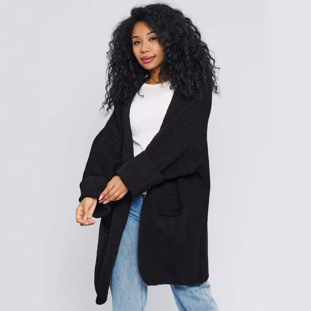 Damen Oversized Strickjacke mit großen Taschen und bequemen Rippenärmeln Merchesia