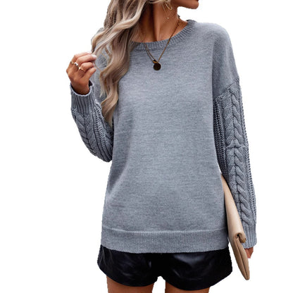 Damen gemütlicher Pullover mit detailreichen Strickärmeln Merchesia