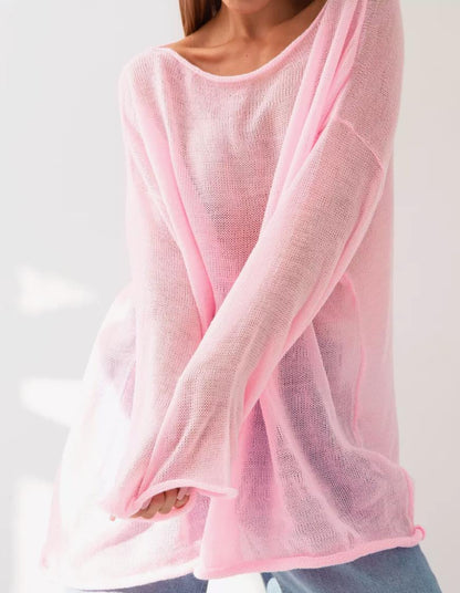 Damen luftige Strickbluse mit offenen Schultern und weiten Ärmeln Merchesia