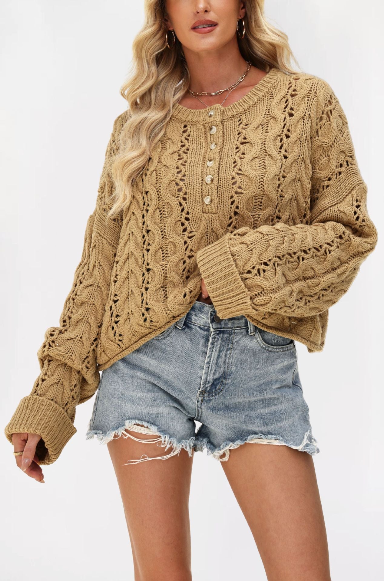 Damen kuscheliger Strickpullover mit strukturiertem Zopfmuster Merchesia