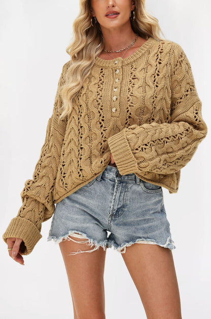 Damen kuscheliger Strickpullover mit strukturiertem Zopfmuster Merchesia