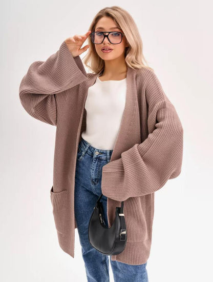 Damen Großer Strickcardigan mit voluminösen Ärmeln und praktischen Taschen Merchesia