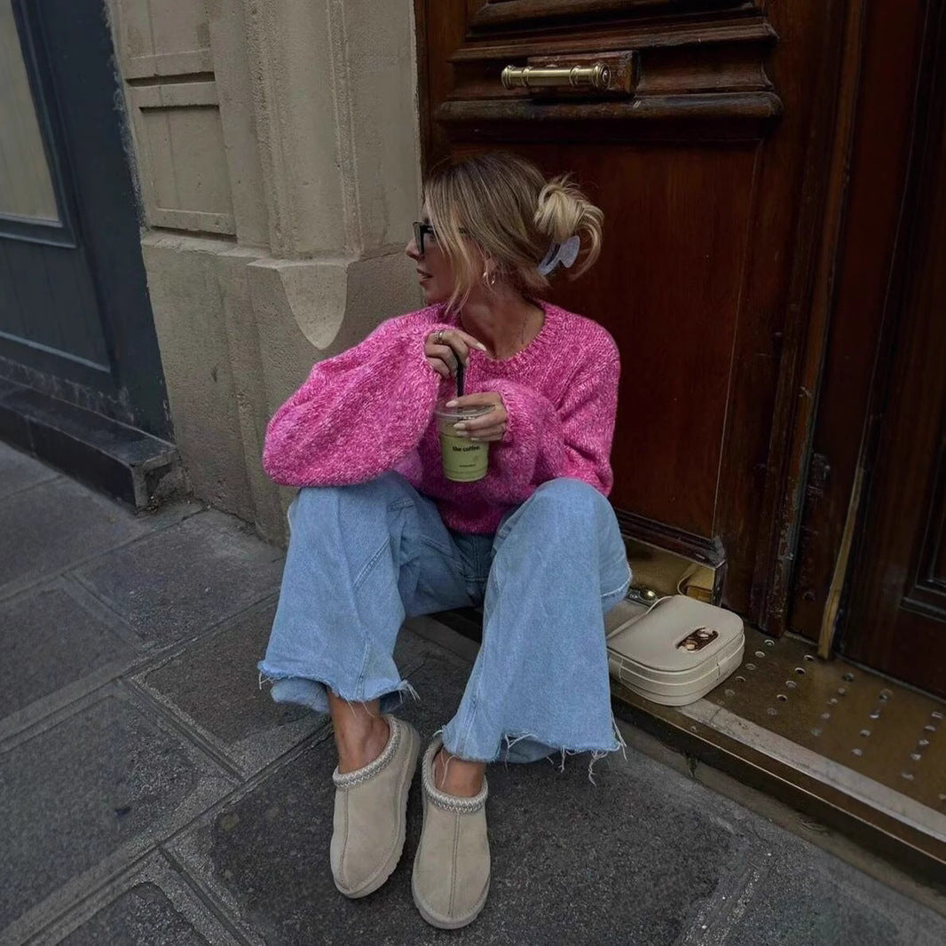 Damen Modischer Strickpullover mit weit geschnittenen Ärmeln Merchesia