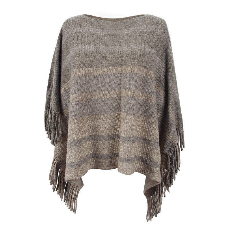 Damen eleganter Poncho mit strukturiertem Design und fransigen Details Merchesia