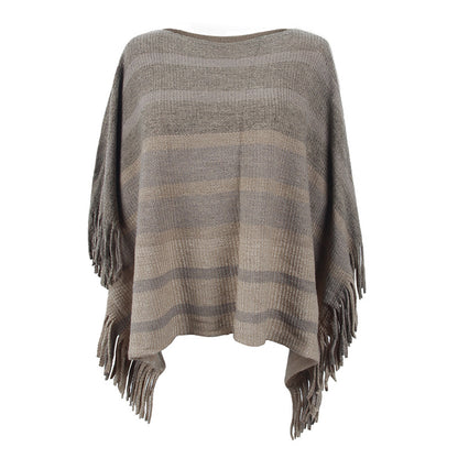 Damen eleganter Poncho mit strukturiertem Design und fransigen Details Merchesia