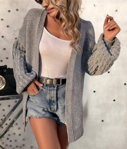Damen lockerer Strickcardigan mit strukturierten Ärmeln und offenem Schnitt Merchesia